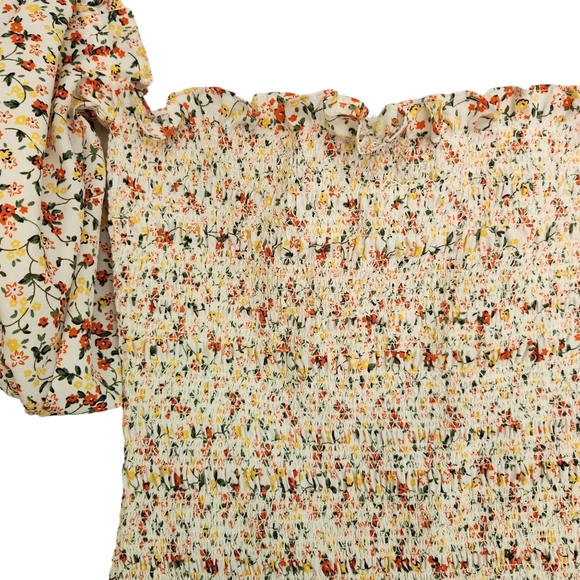Topshop Bodycon Ruched Puff Sleeve Off Shoulder Mini Dress - Floral - Picture 4 of 8